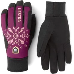 Hestra Women's XC Primaloft - 5 Finger Cross Country Gloves - Bordeaux Print